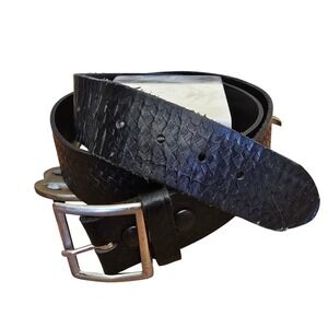 Perfect Fit Mens Black Genuine Leather Basketweave Belt Size 42 Made in USA